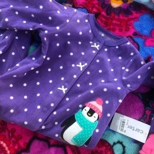 NWT Carter’s penguin purple footed pajamas 9mths